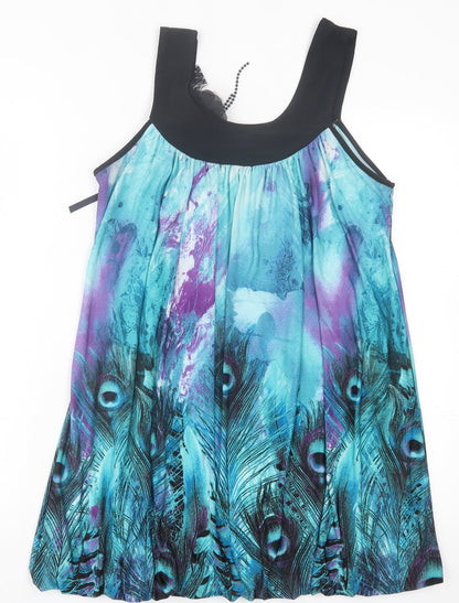 Quiz Womens Blue Geometric Polyester A-Line Size 12 Scoop Neck Pullover