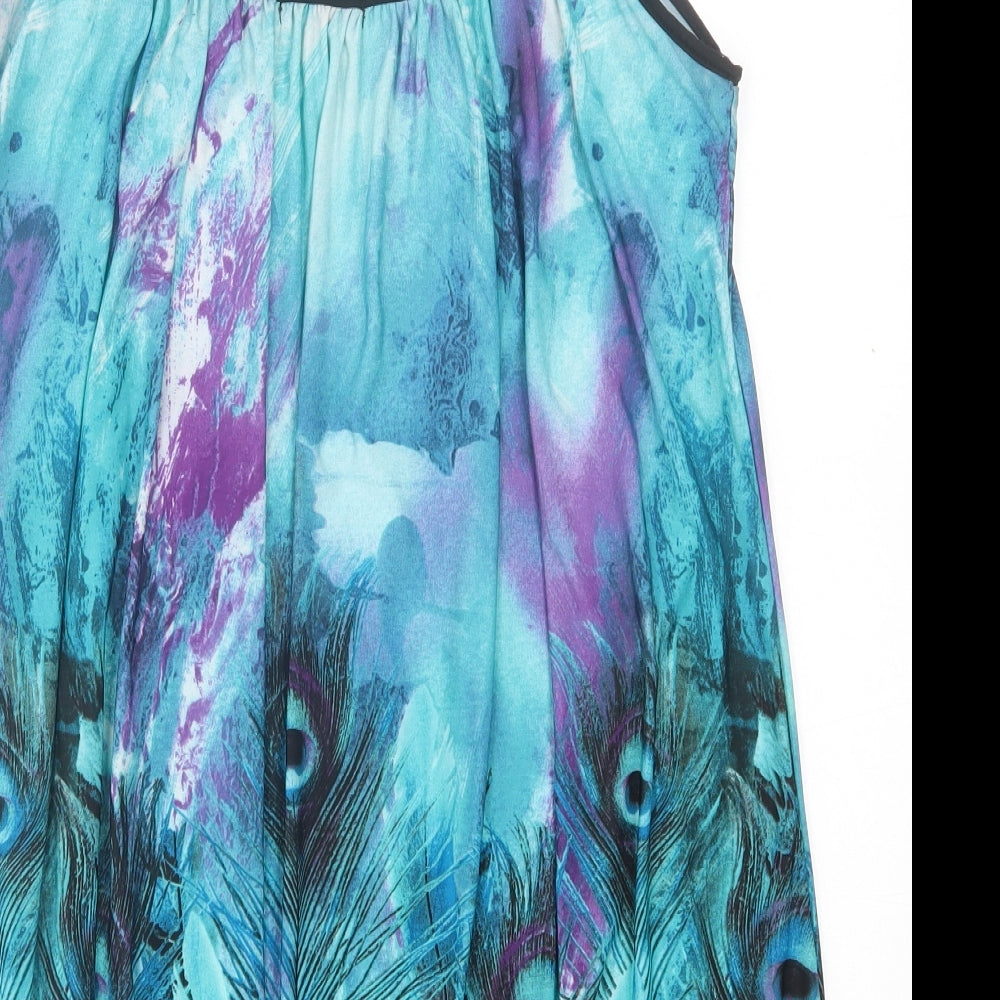 Quiz Womens Blue Geometric Polyester A-Line Size 12 Scoop Neck Pullover