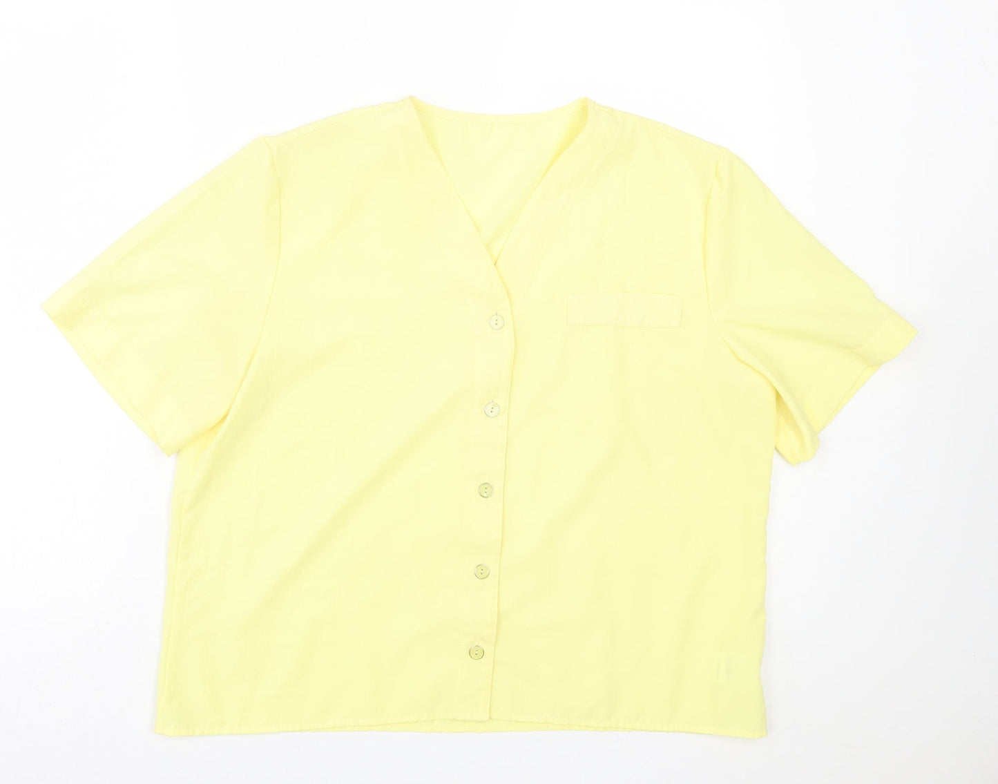 ST BENARD Womens Yellow Polyester Basic Button-Up Size 16 V-Neck
