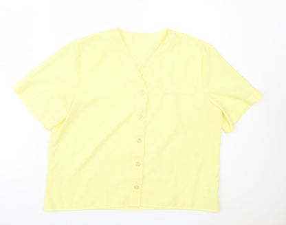 ST BENARD Womens Yellow Polyester Basic Button-Up Size 16 V-Neck