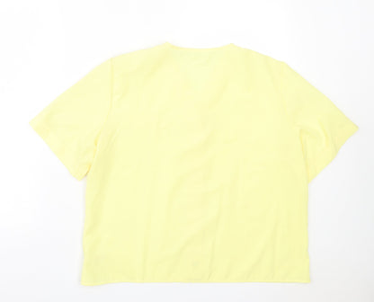 ST BENARD Womens Yellow Polyester Basic Button-Up Size 16 V-Neck