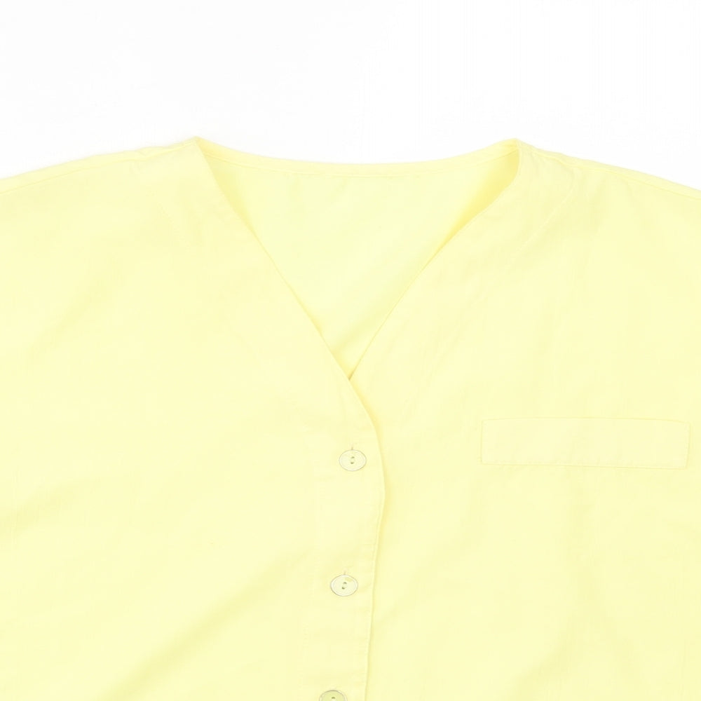 ST BENARD Womens Yellow Polyester Basic Button-Up Size 16 V-Neck