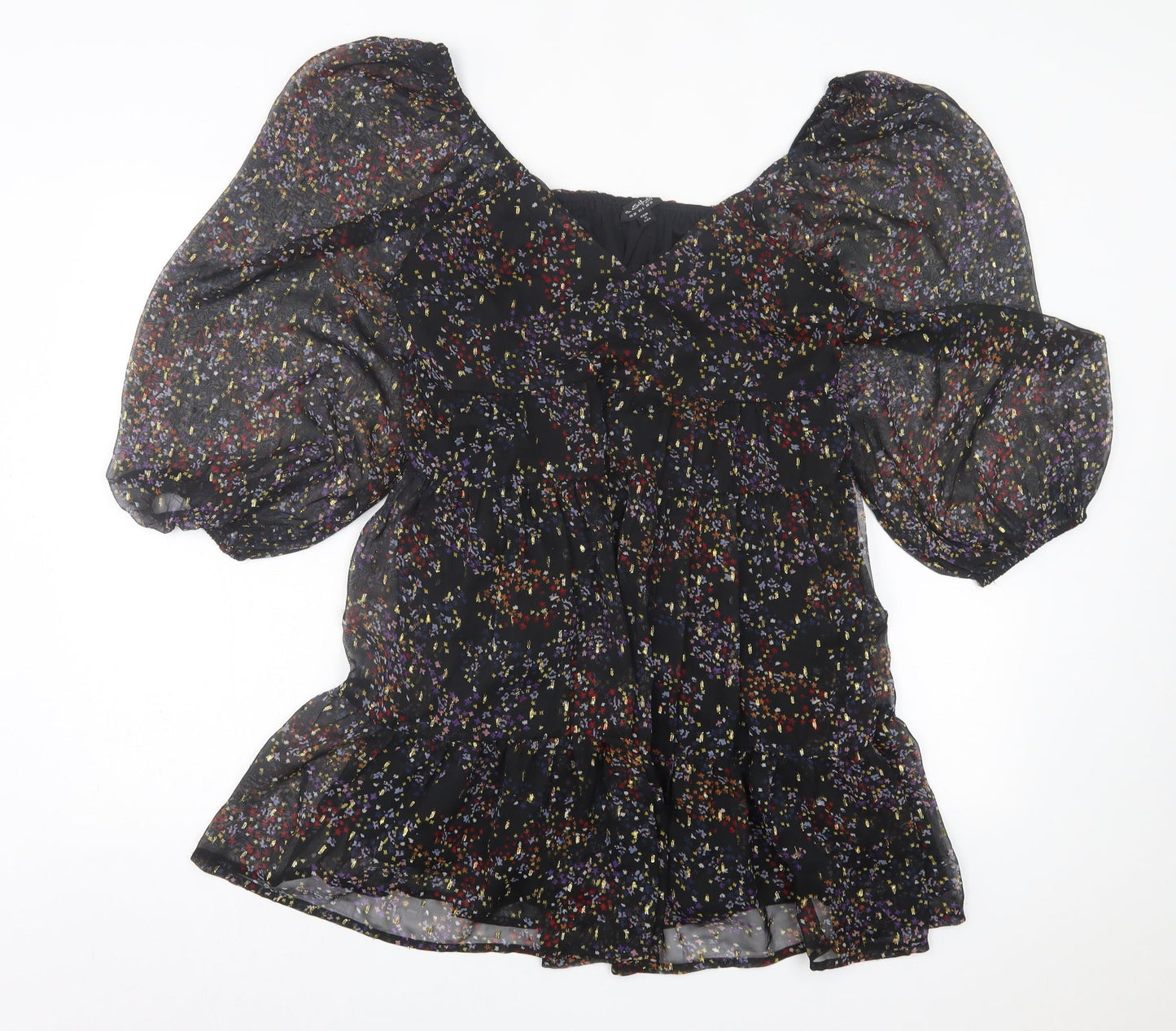 Miss Selfridge Womens Black Geometric Polyester A-Line Size 10 Square Neck Pullover