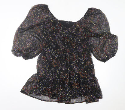 Miss Selfridge Womens Black Geometric Polyester A-Line Size 10 Square Neck Pullover