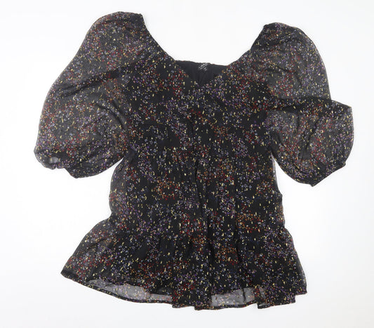 Miss Selfridge Womens Black Geometric Polyester A-Line Size 10 Square Neck Pullover