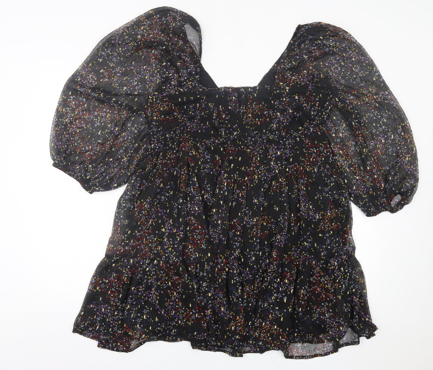 Miss Selfridge Womens Black Geometric Polyester A-Line Size 10 Square Neck Pullover