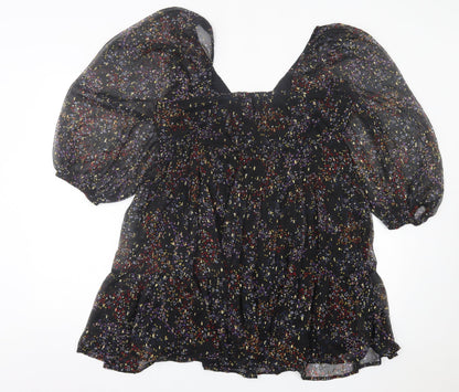 Miss Selfridge Womens Black Geometric Polyester A-Line Size 10 Square Neck Pullover