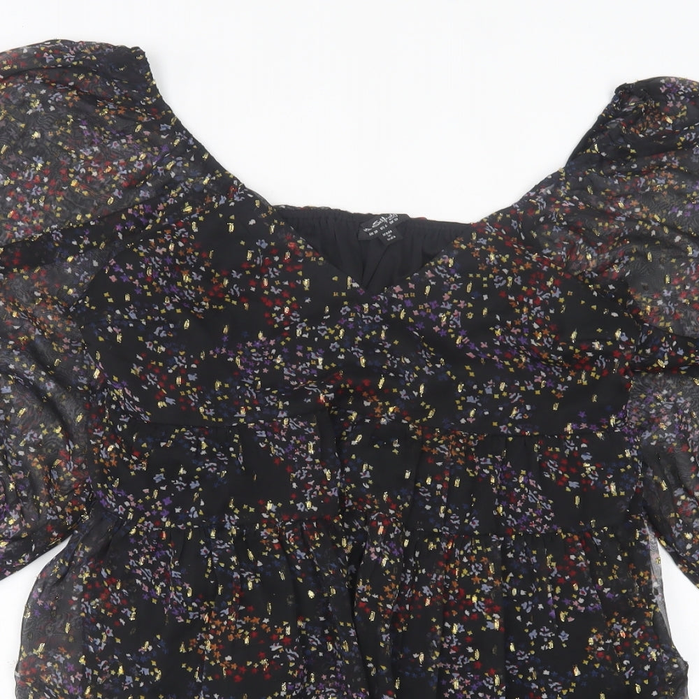 Miss Selfridge Womens Black Geometric Polyester A-Line Size 10 Square Neck Pullover