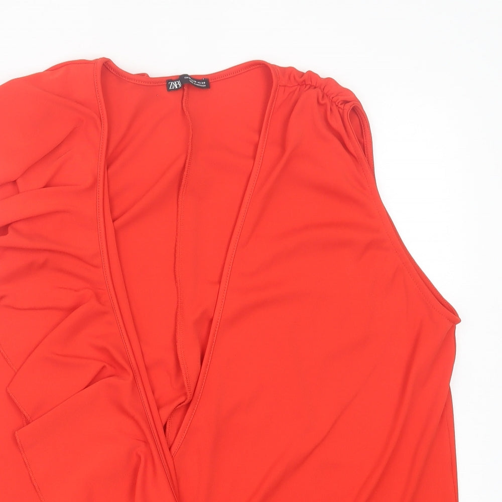 Womens UK Size M Zara Red Wrap Blouse