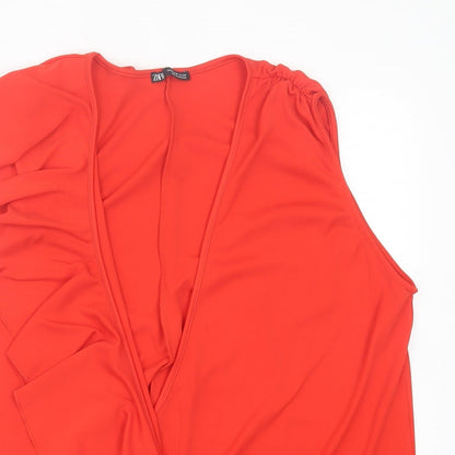 Womens UK Size M Zara Red Wrap Blouse