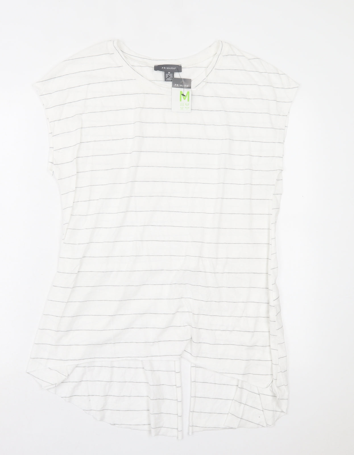 Primark Womens White Striped Polyester Tunic T-Shirt Size M Crew Neck