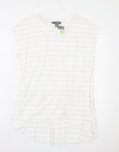 Primark Womens White Striped Polyester Tunic T-Shirt Size M Crew Neck