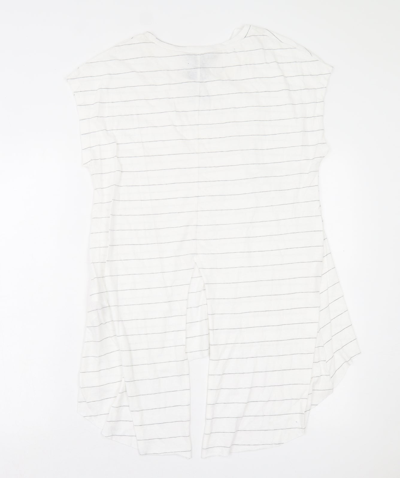 Primark Womens White Striped Polyester Tunic T-Shirt Size M Crew Neck