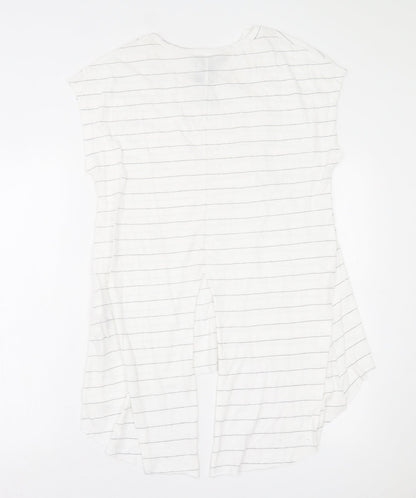 Primark Womens White Striped Polyester Tunic T-Shirt Size M Crew Neck