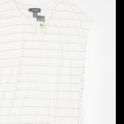 Primark Womens White Striped Polyester Tunic T-Shirt Size M Crew Neck