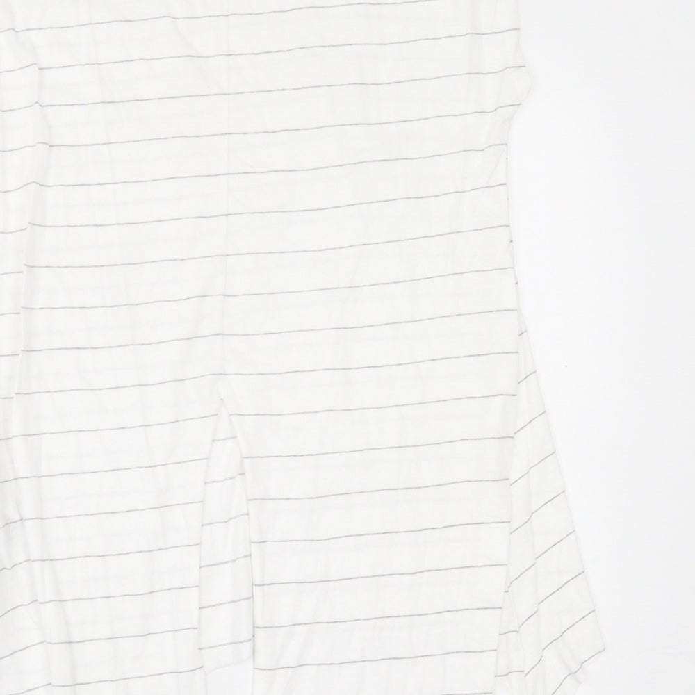 Primark Womens White Striped Polyester Tunic T-Shirt Size M Crew Neck