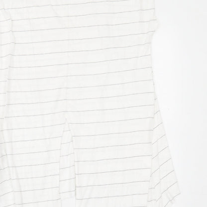 Primark Womens White Striped Polyester Tunic T-Shirt Size M Crew Neck