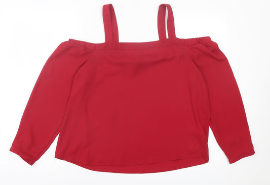 Womens UK Size 14 New Look Red Basic Blouse