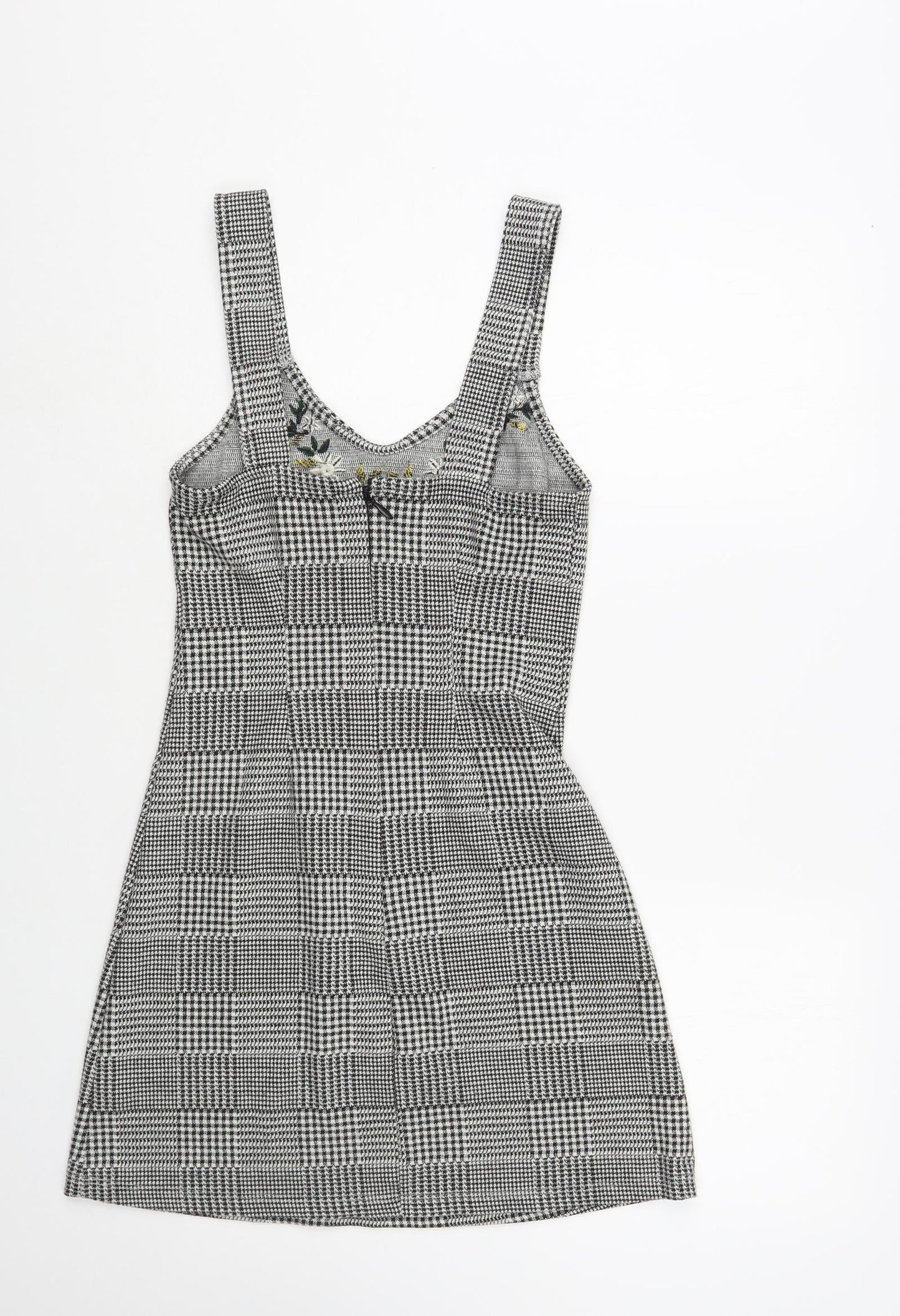 Topshop Womens Grey Plaid Polyester Tank Dress Size 8 V-Neck Zip