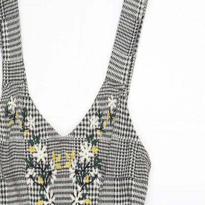 Topshop Womens Grey Plaid Polyester Tank Dress Size 8 V-Neck Zip