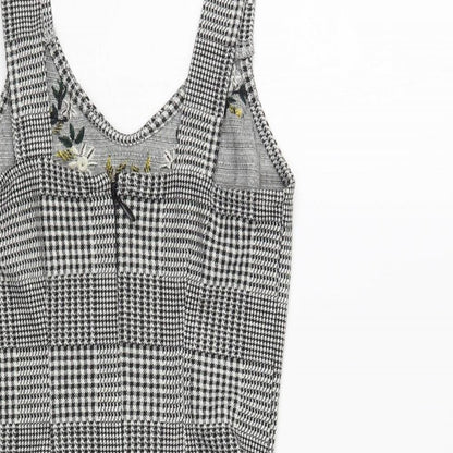 Topshop Womens Grey Plaid Polyester Tank Dress Size 8 V-Neck Zip