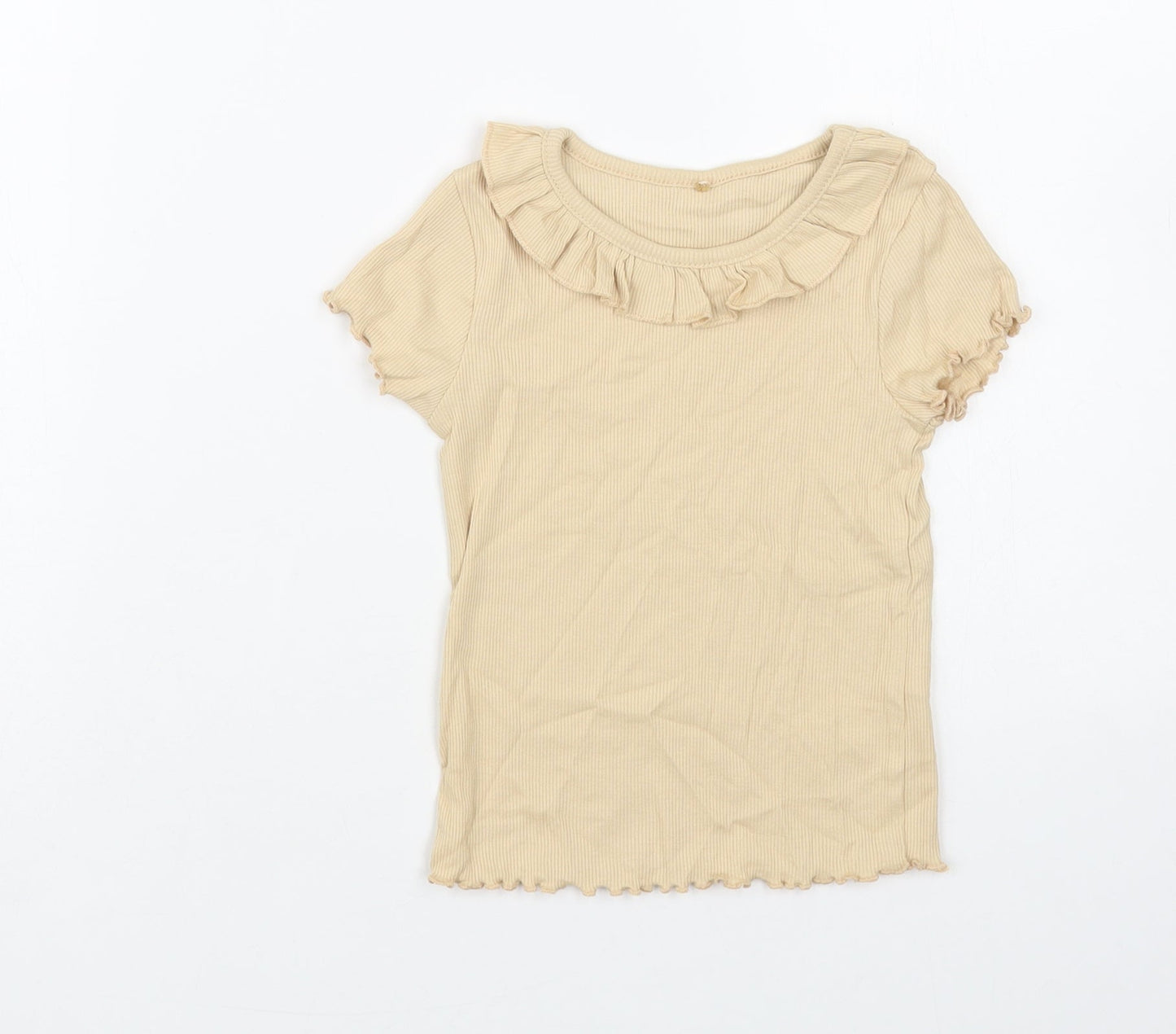 George Girls Beige Cotton Pullover T-Shirt Size 2-3 Years Boat Neck Pullover