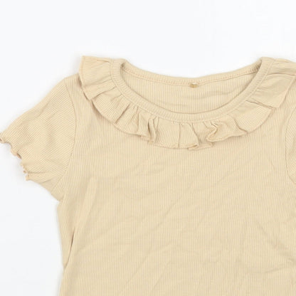 George Girls Beige Cotton Pullover T-Shirt Size 2-3 Years Boat Neck Pullover
