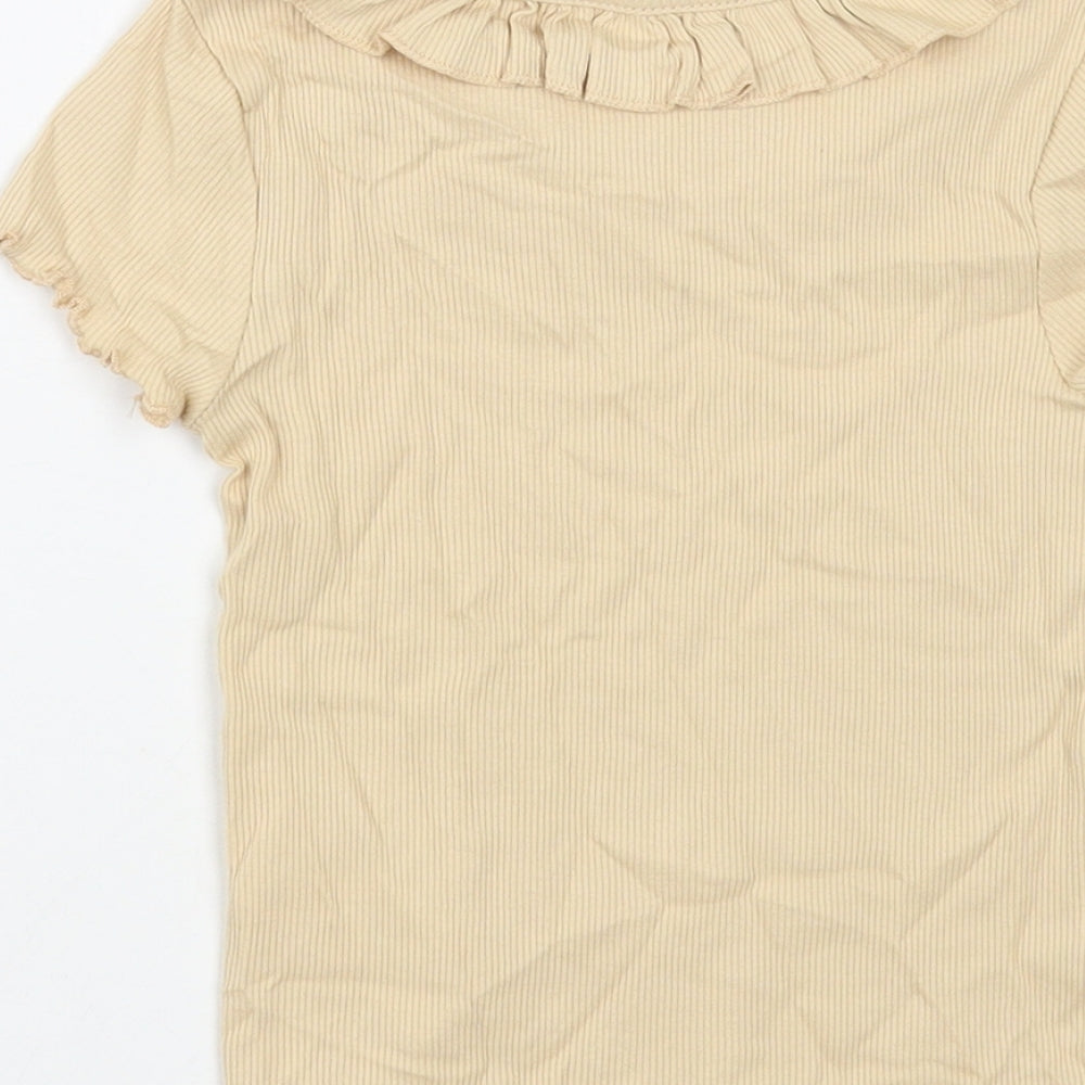 George Girls Beige Cotton Pullover T-Shirt Size 2-3 Years Boat Neck Pullover