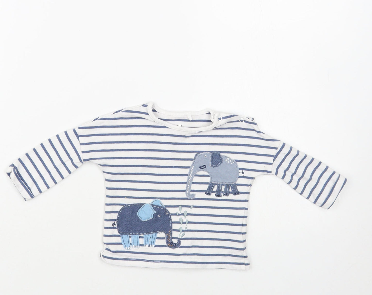 NEXT Baby White Striped Cotton Pullover T-Shirt Size 0-3 Months Crew Neck Snap