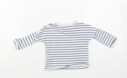 NEXT Baby White Striped Cotton Pullover T-Shirt Size 0-3 Months Crew Neck Snap