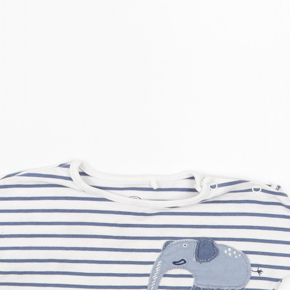 NEXT Baby White Striped Cotton Pullover T-Shirt Size 0-3 Months Crew Neck Snap