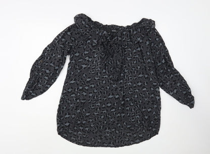 Calzonie Womens Grey Animal Print Viscose Basic Blouse Size L Off the Shoulder