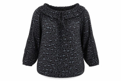 Calzonie Womens Grey Animal Print Viscose Basic Blouse Size L Off the Shoulder