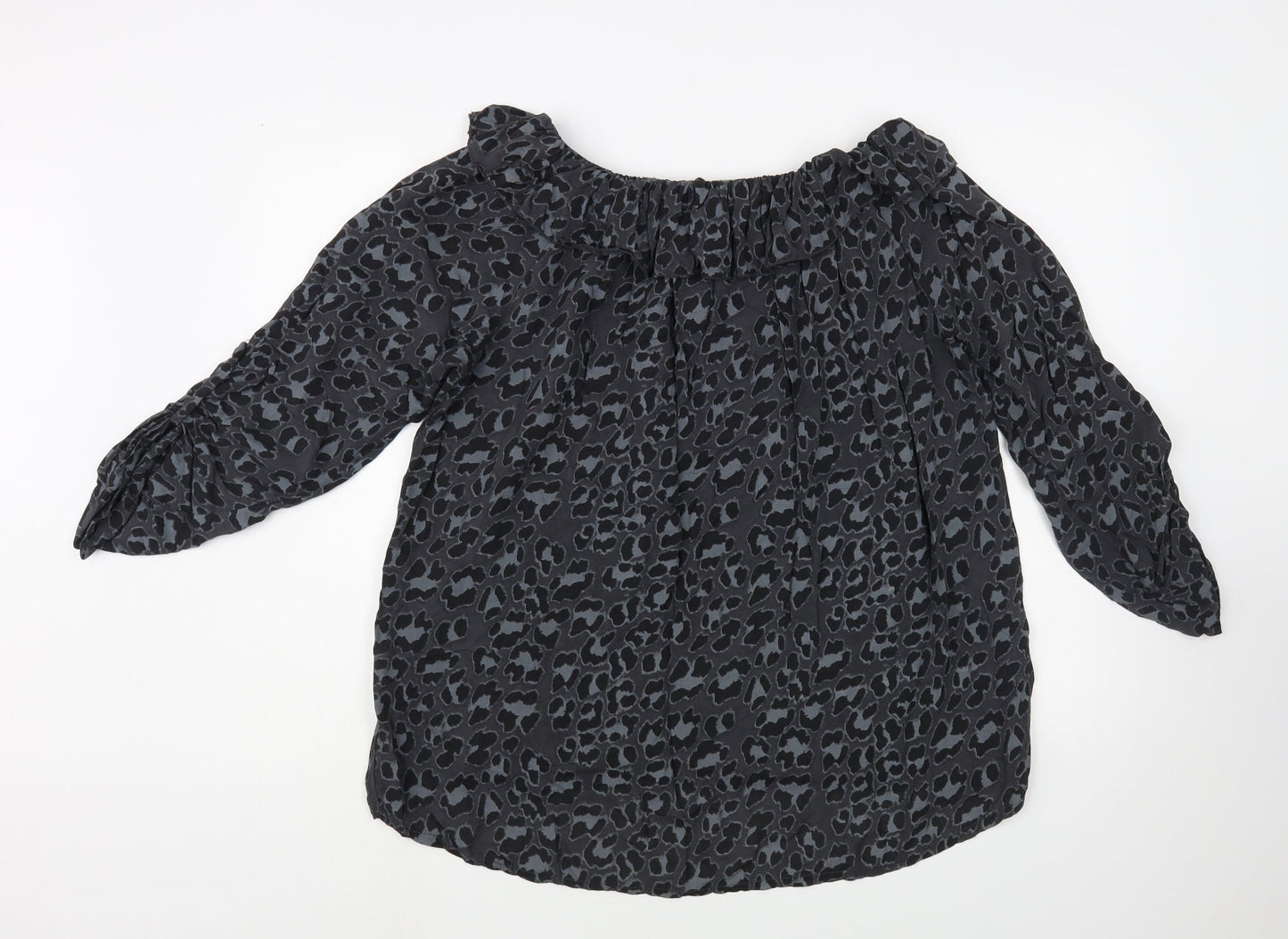 Calzonie Womens Grey Animal Print Viscose Basic Blouse Size L Off the Shoulder