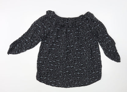 Calzonie Womens Grey Animal Print Viscose Basic Blouse Size L Off the Shoulder