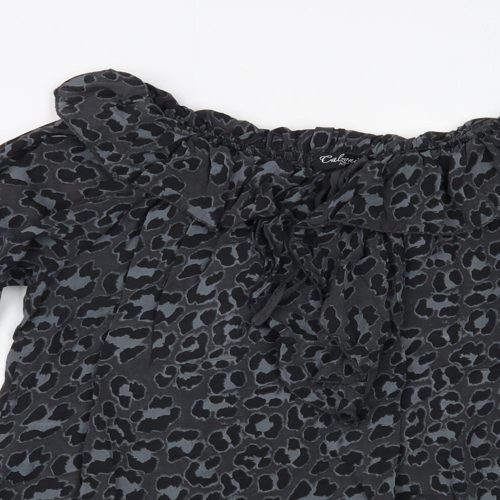 Calzonie Womens Grey Animal Print Viscose Basic Blouse Size L Off the Shoulder