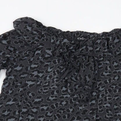Calzonie Womens Grey Animal Print Viscose Basic Blouse Size L Off the Shoulder