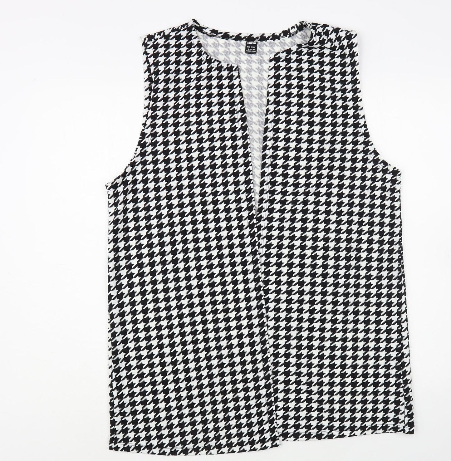 SheIn Womens Black Houndstooth Jacket Waistcoat Size L