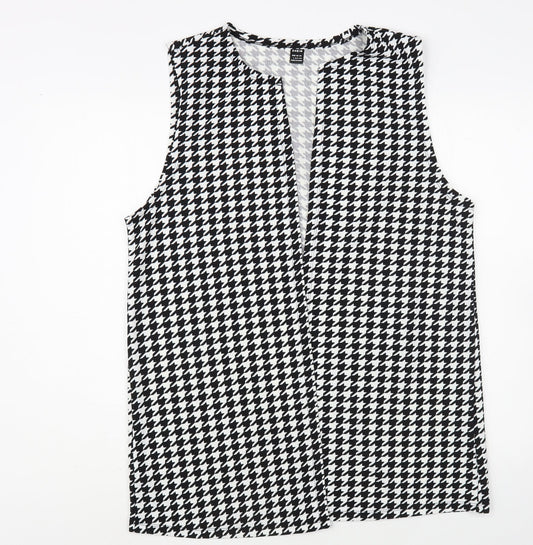 SheIn Womens Black Houndstooth Jacket Waistcoat Size L