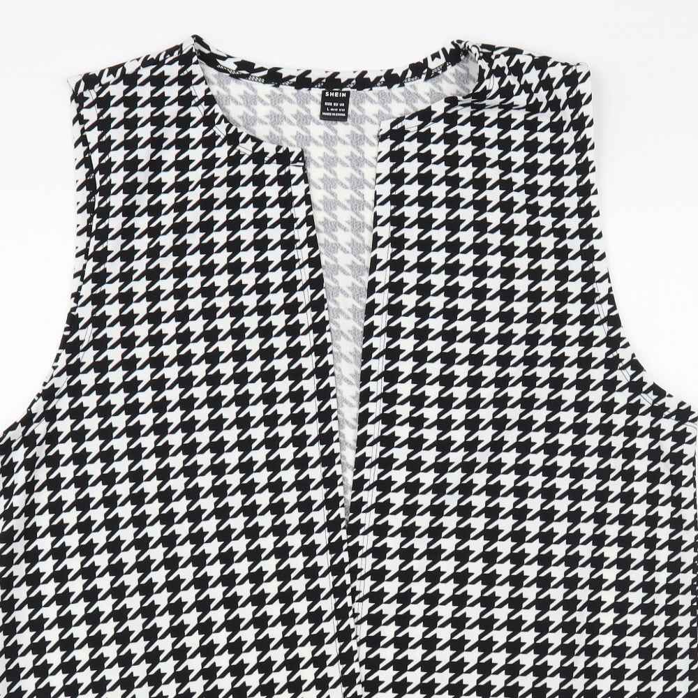 SheIn Womens Black Houndstooth Jacket Waistcoat Size L