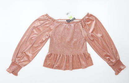 Primark Womens Pink Polyester Basic Blouse Size 12 Off the Shoulder