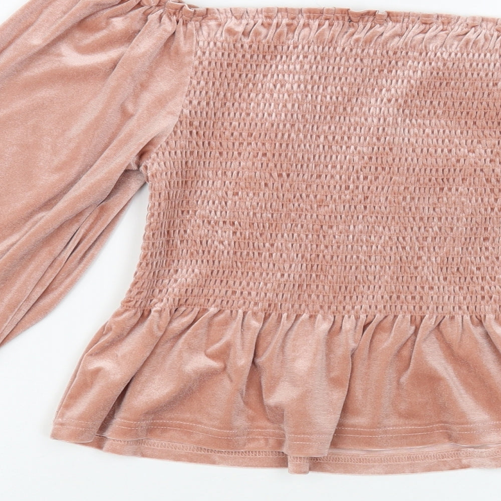 Primark Womens Pink Polyester Basic Blouse Size 12 Off the Shoulder