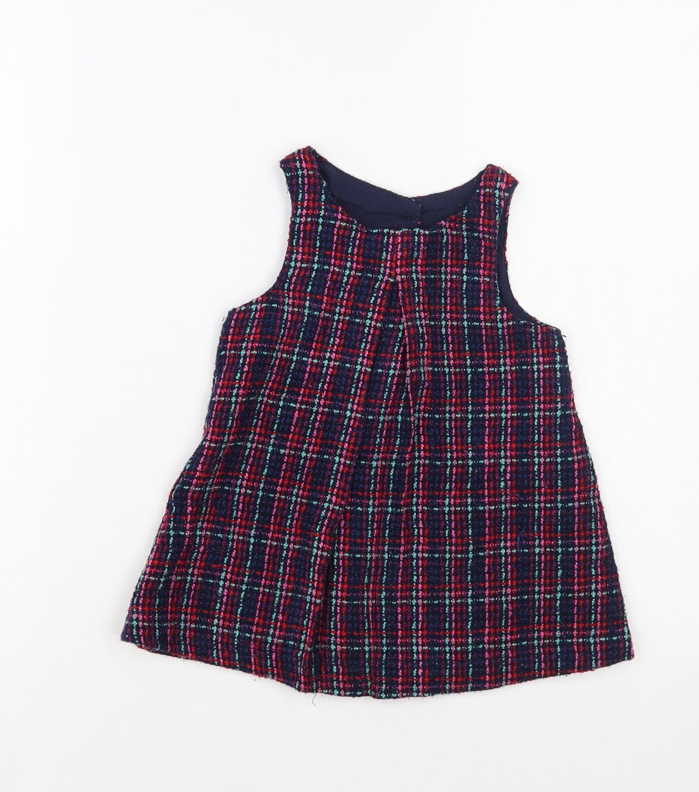 Dunnes Stores Baby Blue Plaid Acrylic Shift Size 9-12 Months Boat Neck Button
