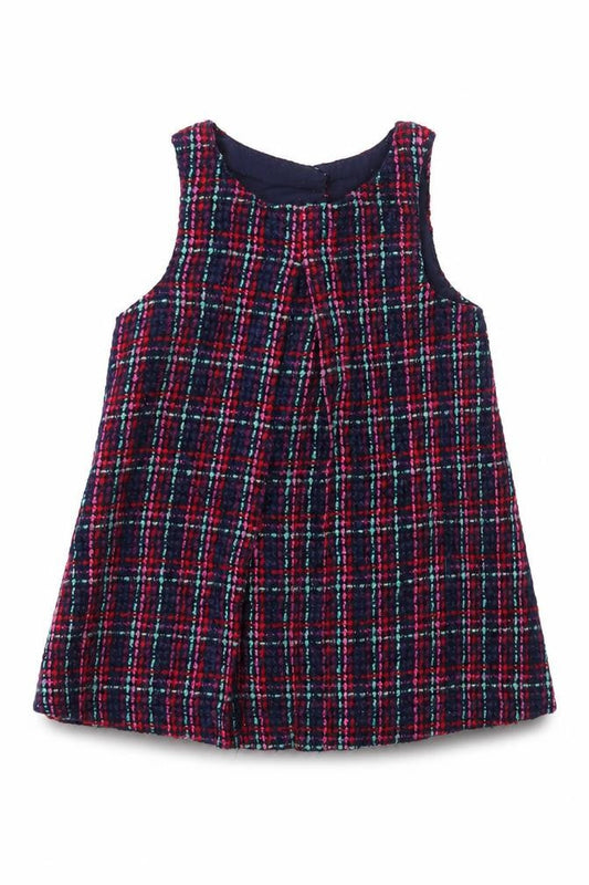 Dunnes Stores Baby Blue Plaid Acrylic Shift Size 9-12 Months Boat Neck Button