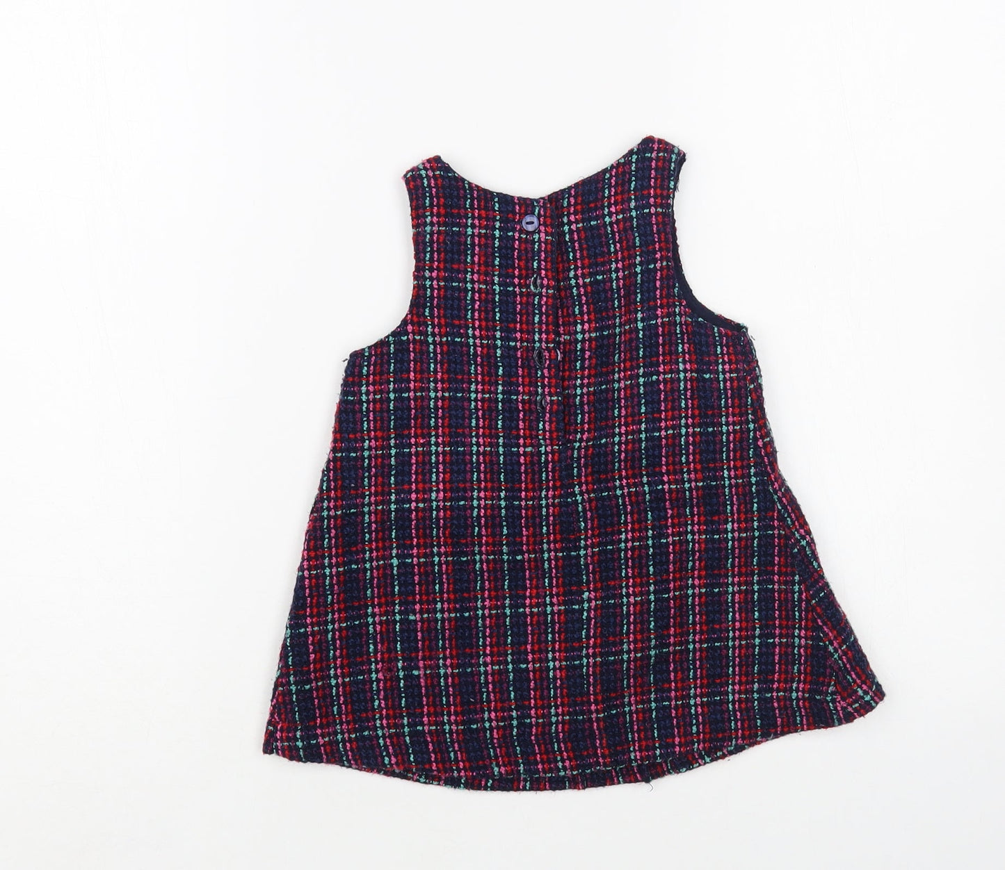 Dunnes Stores Baby Blue Plaid Acrylic Shift Size 9-12 Months Boat Neck Button