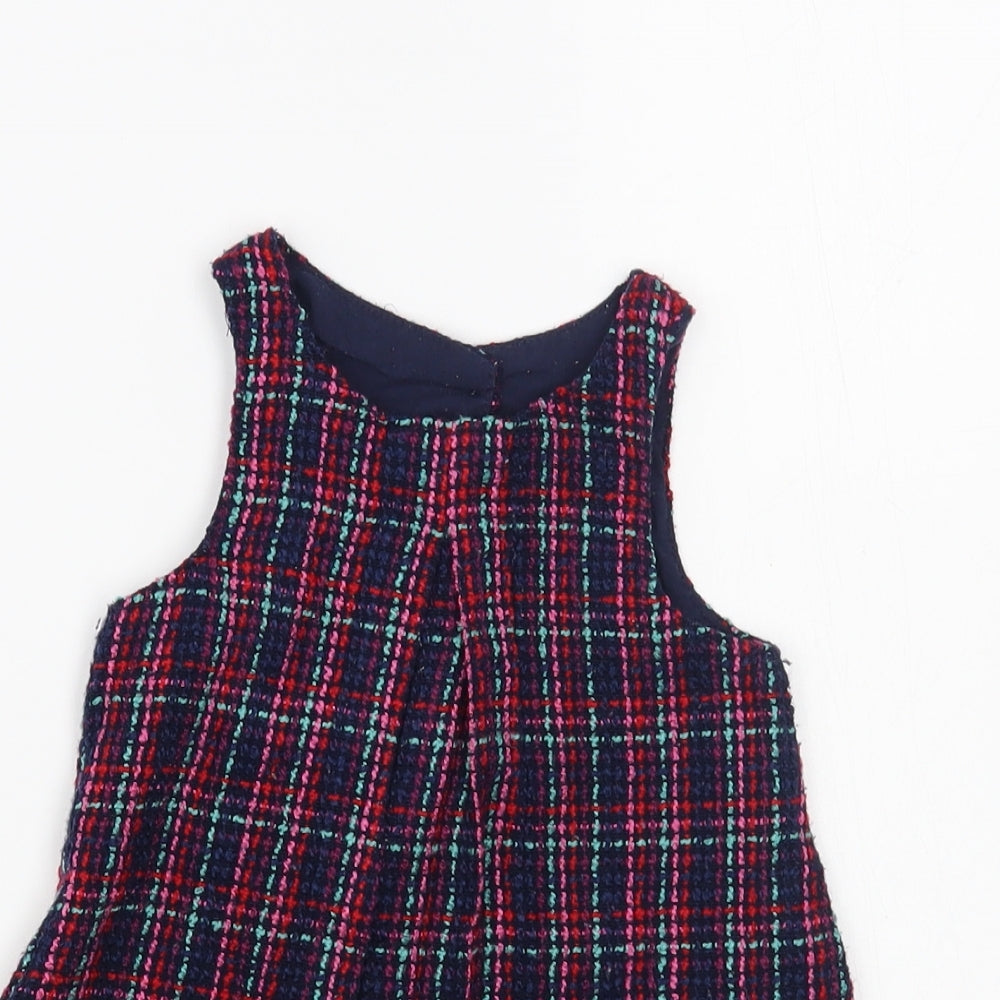 Dunnes Stores Baby Blue Plaid Acrylic Shift Size 9-12 Months Boat Neck Button