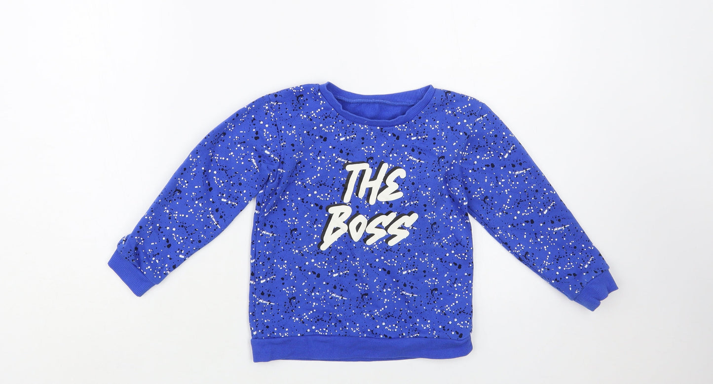Dunnes Stores Boys Blue Geometric Cotton Pullover Sweatshirt Size 3-4 Years Pullover - The Boss