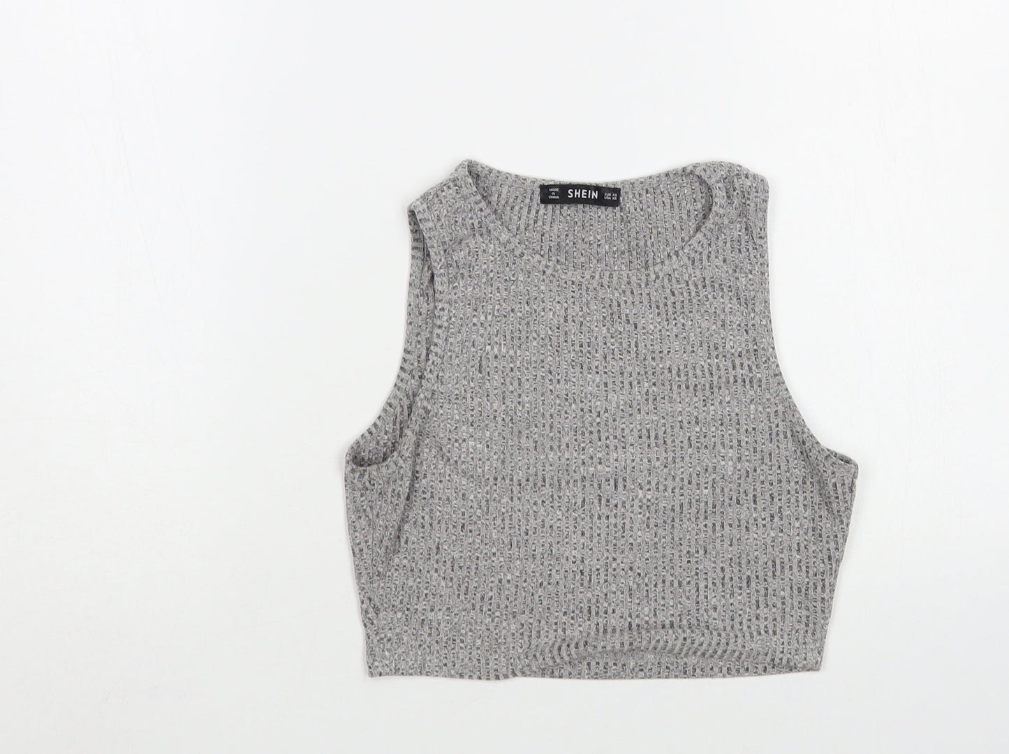 SheIn Womens Grey Cotton Cropped Blouse Size XS Boat Neck