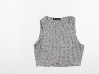 SheIn Womens Grey Cotton Cropped Blouse Size XS Boat Neck