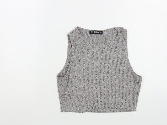 SheIn Womens Grey Cotton Cropped Blouse Size XS Boat Neck